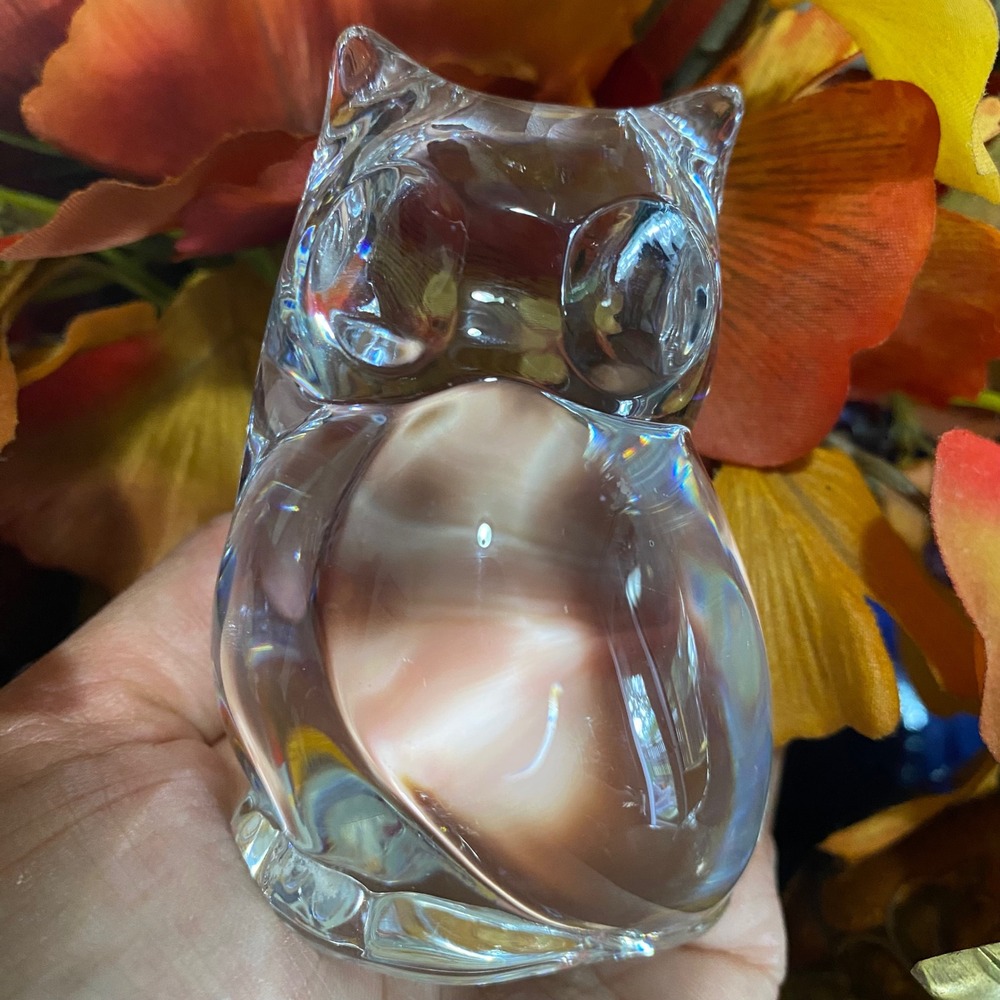 Vintage Crystal‎ 1987 made in France Owl Figurine Clear Glass Paperweight Decor